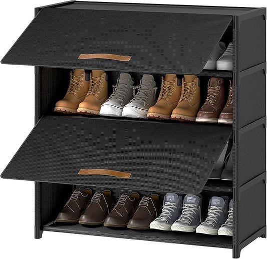 5 Tier Shoe Cabinet with Door, 20-Pair Storage, Black | Ideal for daily family use. Door keeps shoes dust-free. Stops pets from chewing. Simple tool-free install.