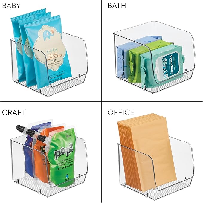 iDesign Stackable Open-Front Storage Bins, Set of 3, Clear | Kitchen and Pantry Organization