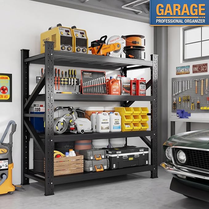 LLIIFFFEE Heavy Duty 4-Tier Metal Storage Garage Shelving Unit | 5000 LBS Capacity, 69.6"H×70.8"W×23.6"D Garage Storage Shelves for Garage,Warehouse,Basement