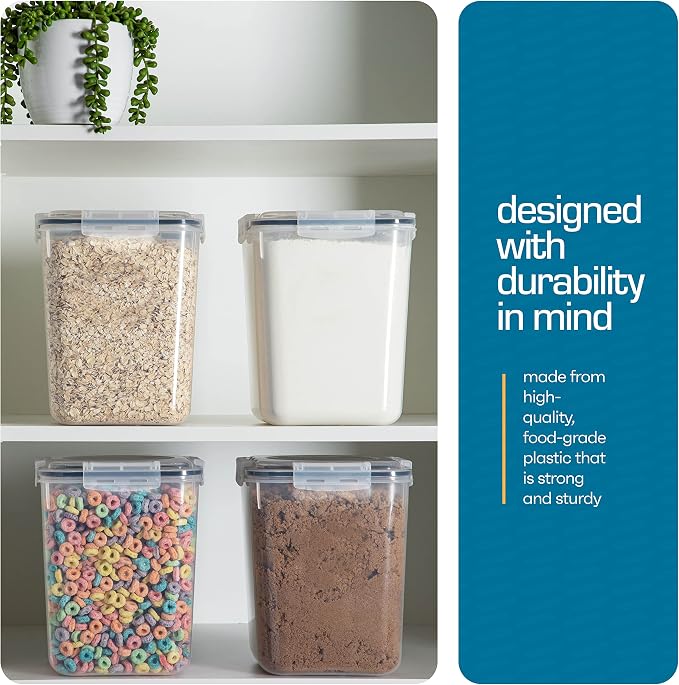Storeganize Flour Sugar Storage Containers (5.3L/4pk) Great Rice Canisters Sets For The Kitchen pantry, Large Food Storage Containers With Lids Airtight