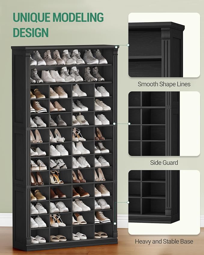 Hzuaneri 13 Tiers Shoe Storage Cabinet, Tall Shoe Cabinet with Cubby | Wooden Shoes Organizer for Closet, 52 Pairs, Shoes Cubby Organizer for Entryway, Hallway, Bedroom, Black SR41004X