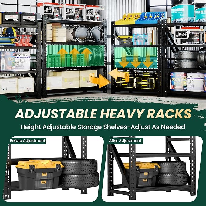 Heavy Duty Garage Storage Shelves 9000LBS Capacity, 75" Wide Metal Shelving Unit, 4-Tier Adjustable Industrial Rack for Warehouse Basement Shop, 75" W x 24" D x 69" H