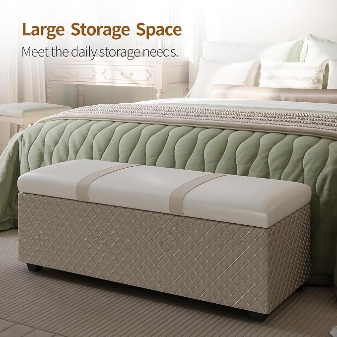 38" Multicolor Faux Leather Storage Ottoman Bench | Solid wood frame bench, 4-leg easy assembly. Use as end-of-bed, footrest, entryway seat. Hinged hidden storage, multi-use.