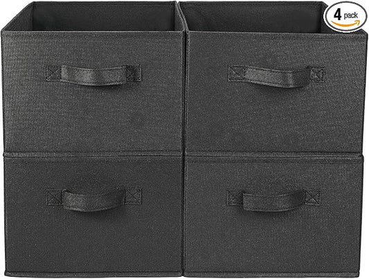 JAKAGO Fabric Storage Bins set of 4 Rectangle Storage Baskets with Handle Foldable Closet Organizer for Clothes Towel bedding Books Collapsible Clothing Container for Shelves Bedroom(Black High)
