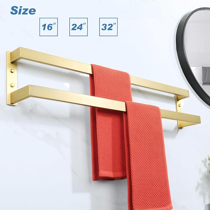 Alise Double Towel Bar, 32" Double Towel Racks for Bathroom, Brushed Gold | Bathroom Towel Rack Wall Mounted, 3.54" Wide Faster Drying, Ladder Design, SUS304 Stainless Steel