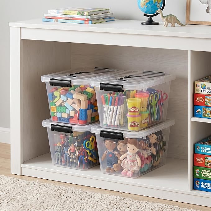 Citylife 7 Qt Clear Plastic Storage Bins with Lids and Handle Small 6 Pack | Stackable See-Through Craft Storage Box Latches Durable Containers Secure Pull Handle Organizing for Home Kitchen pantry