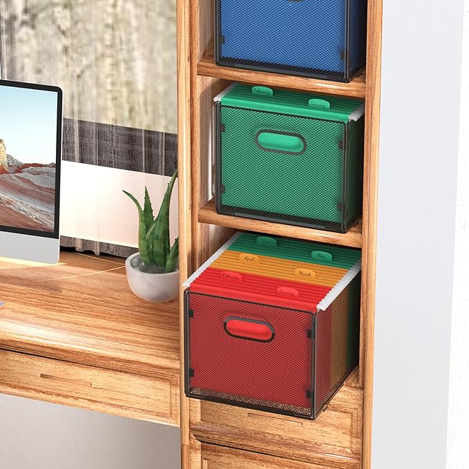 samstar Hanging File Organizer, Mesh File Folder Organizer File Crate File Cabinet Inserts Storage Box, Letter Size