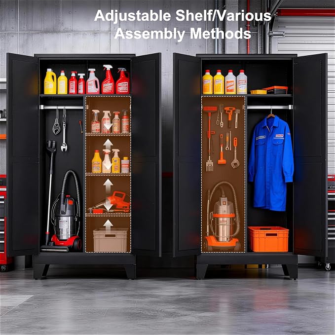 71" H Tall Pantry Cabinet with Doors,Kitchen Pantry Cabinet,Black Metal Storage Cabinets,Garage Storage Cabinet,Food Storage Cabinet with Doors and Shelves