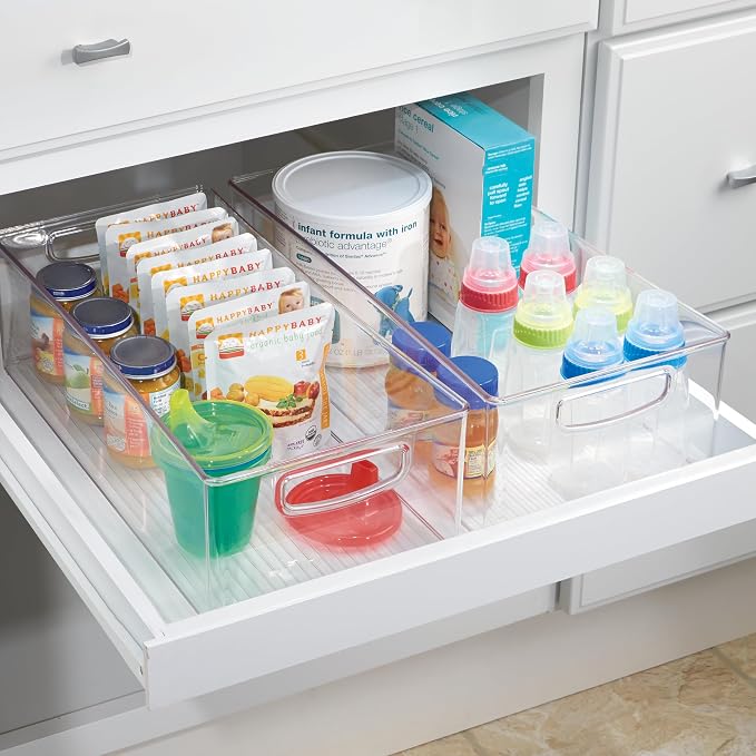 iDesign Stackable Storage Bin, Set of 4, Clear | Organizer Bin for Kitchen and Pantry, Made in USA