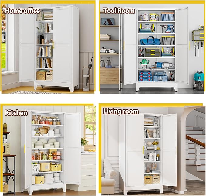 PAOFIN Metal 79“ Kitchen Pantry Cabinet, Pantry Storage Cabinet with Doors and 5 Adjustable Shelves, Freestanding Cupboard Kitchen Cabinet,Tall Cabinet for Living Room,Pantry, Bathroom,Kitchen