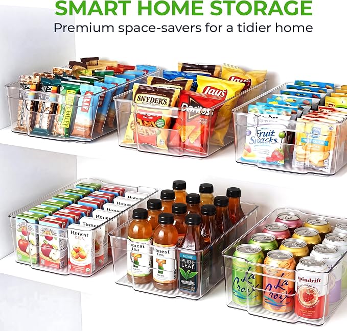 Zulay 4 Pack Clear Refrigerator Organizer Bins - XL Fridge Organizers and Storage Clear - Ideal Freezer Organizer Bins, Refrigerator Storage Containers, Kitchen Cabinets, Pantry Organization