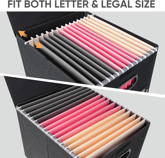 BALEINE File Organizer Box with Lid, Collapsible File Folder Organizer with Plastic Slide, Hanging File Folder Box for Office Document Storage (1 Pack, Black)