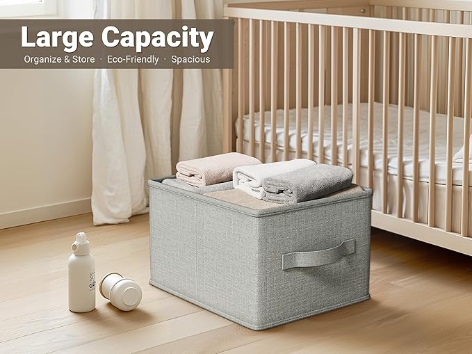 LayerSpace 3 Pack Fabric Storage Bins for Shelves | 11.5x8.75x6.5in Closet Storage Baskets | Collapsible Storage Bins | Fabric Closet Organizers with Handles | Light Gray | Thickened Rigid PP Panels, Cotton-linen Shelf Baskets, Measure 11.5"L x 8.75"W ...