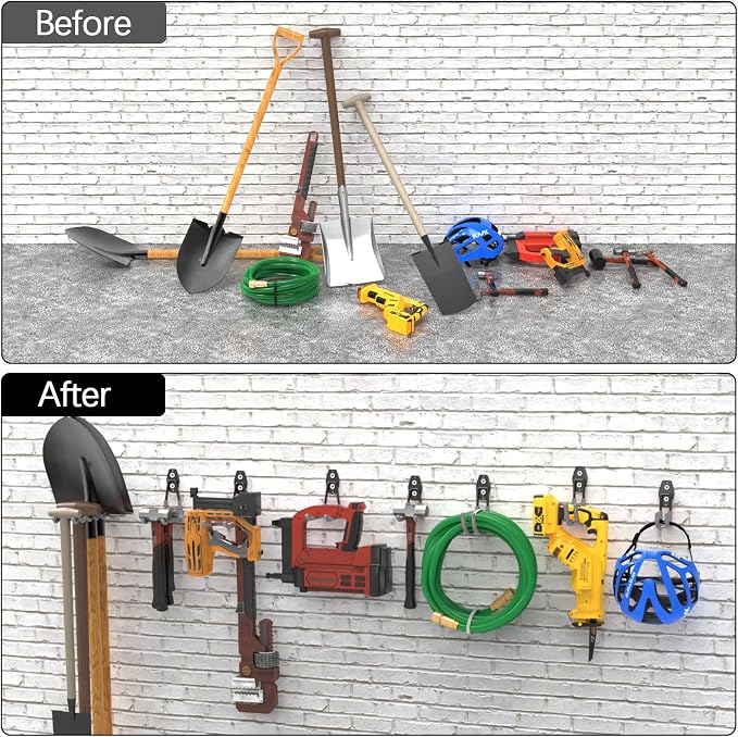 3-H Heavy Duty Garage Hooks, 20 Pack Wall Storage Organizer,Gray | Multi-Purpose Garage Hooks to Organize Garden Lawn Tools, Sports Gear, Ladders, Power Tools & Outdoor Hoses