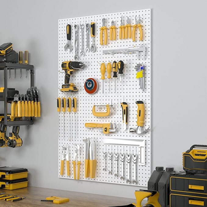 Spampur Peg Board, 8 Pack Metal Pegboard Panels with 50 Hooks | White Pegboards Wall Organizer, Peg Board for Walls Home, Garage Tool Storage, Desk Office Organization, Craft Room
