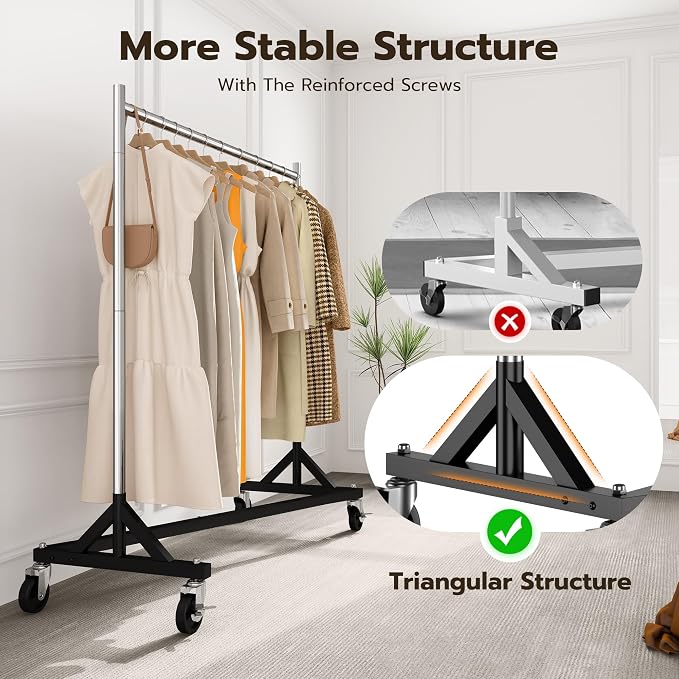 HOKEEPER Commercial Z Base Garment Rack Hold 500LBS Heavy Duty Clothing Rack Adjustable Rolling Clothes Rack for Hanging Clothes Racks on Wheels Portable Z Rack, Chrome Finish | Portable Z Rack, Commercial Heavy Duty Clothing Rack Rolling Garment Rack ...