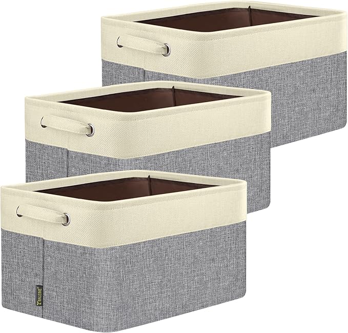 BALEINE 3 Pack Fabric Closet Storage Bins for Shelves, Linen Closet Organizers and Storage, Decorative Baskets for Organizing, Shelf, Clothes, Home, Office (Grey, 15"x11"x9.5")