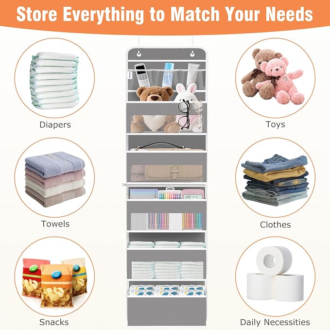 Over The Door Organizer Storage Large Capacity Hanging Bedroom Storage | 6 Shelves, Detachable, 40 LB Capacity, Mesh Design, Clear Window, Sturdy, Storage Organizer for Nursery, Pantry & Closet