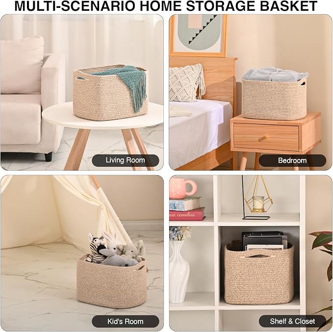 ICERZCZ Woven Cotton Rope Storage Basket for Organizing, Cute Decorative Baskets for Gifts Empty, Organizer Bins for Dog Toy, Baby Laundry, 17“×13”×9.5“, Brown