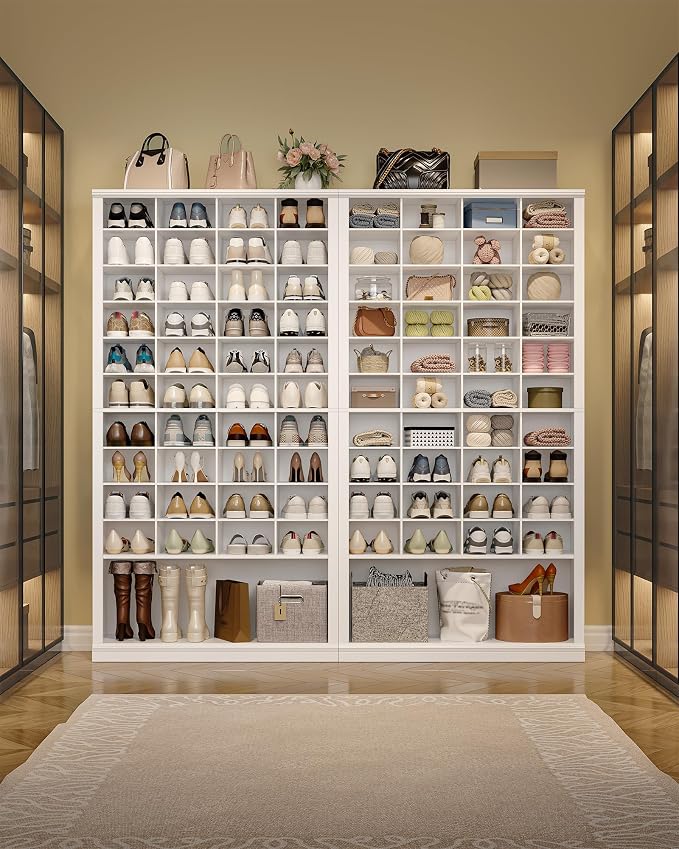 Hzuaneri 11 Tiers Shoe Storage Cabinet, Tall Shoes Cabinet with Cubby | Freestanding Wooden Shoe Organizer, 40-44 Pairs, Shoes Cubby Organizer for Entryway, Bedroom, White SR59303X