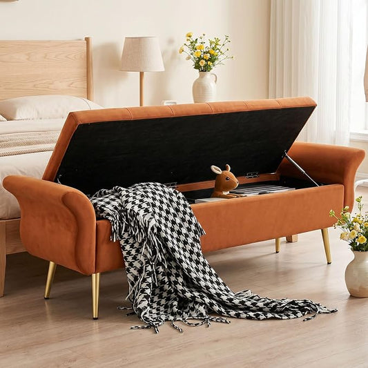Storage Ottoman Bench 63’’ Length Upholstered End of Bed Bench