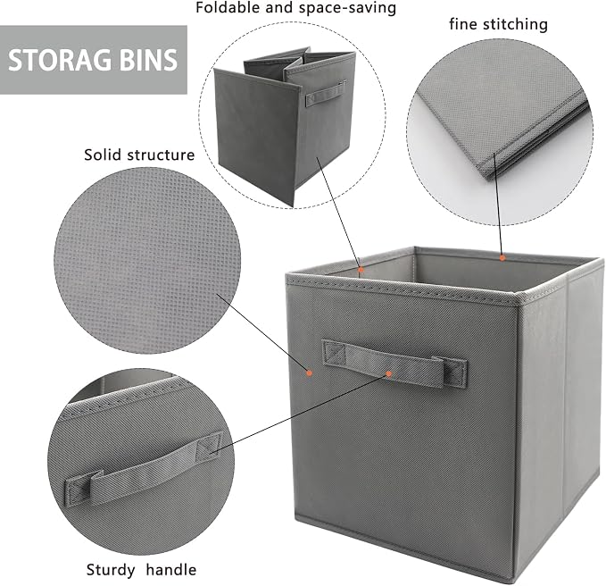 EBIGIC Storage Cubes Collapsible fabric Storage bins,cube storage organizer 10.5 * 10.5 * 11 inch,For home and office Collapsible Closet Shelf Organizers, Drawer Organizers(Grey)