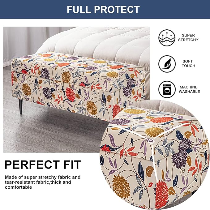 FUANGUI Ottoman Cover Slipcovers Rectangular Folding Stretch | Storage Bench Footrest Sofa Stool Covers Footstool Protector with Elastic Bottom, Removable Washable,Medium