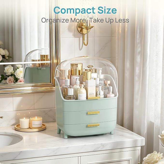 Vtopmart 3-Tier Skincare Makeup Organizer with Lid, Green