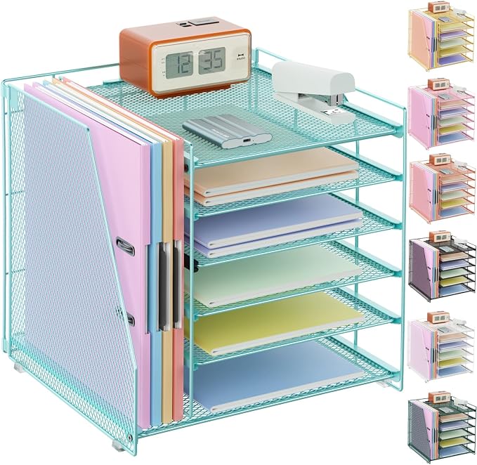 gianotter 6-Tier Paper Organizer With Magazine Holder, Desk Organizers and Accessories, Desk Accessories & Workspace Organizers, File Organizer for Office Supplies Storag (Blue, 6-Tier)