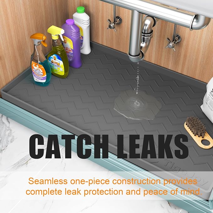 TigeJoy Under Sink Mats for Kitchen Waterproof 34" x 22", Cabinet Liner | Leak-Proof Silicone Mat Sink Protector, Kitchen Essentials Organizer and Storage,Boot or Shoe Tray, Pet Feeding Mat