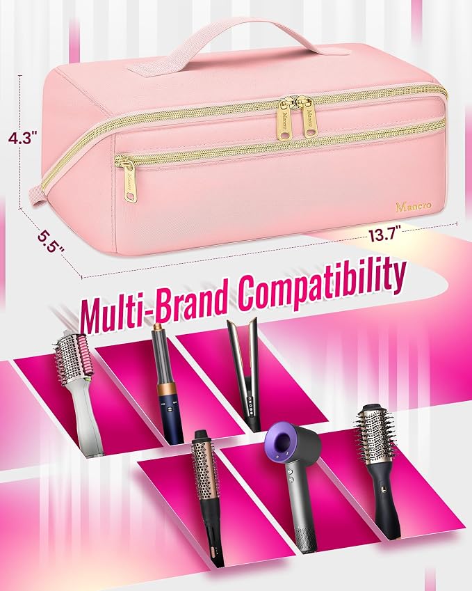 Mancro Hot Hair Tools Travel Bag Compatible with Dyson Airwrap | Wide-open Hot Hair Tool Organizer with Separate Heat Resistant Mat, Hair Accessories Organizer for Straightener, Curling Iron