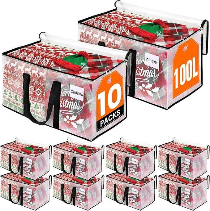 RoomHacks Moving Bags, Heavy Duty Large Storage Bags, 100L, 10 Pack, Clear | Packing Bags with Handles & Zippers, Storage Totes for college dorm move & Home Organization, Alternative to Moving Box