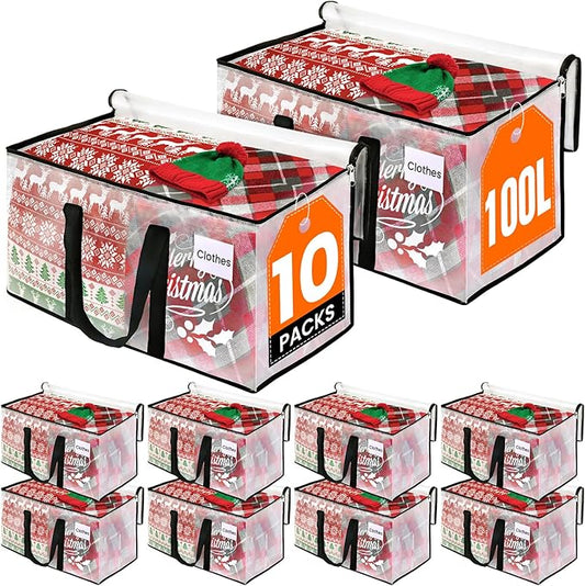 RoomHacks Moving Bags, Heavy Duty Large Storage Bags, 100L, 10 Pack, Clear | Packing Bags with Handles & Zippers, Storage Totes for college dorm move & Home Organization, Alternative to Moving Box