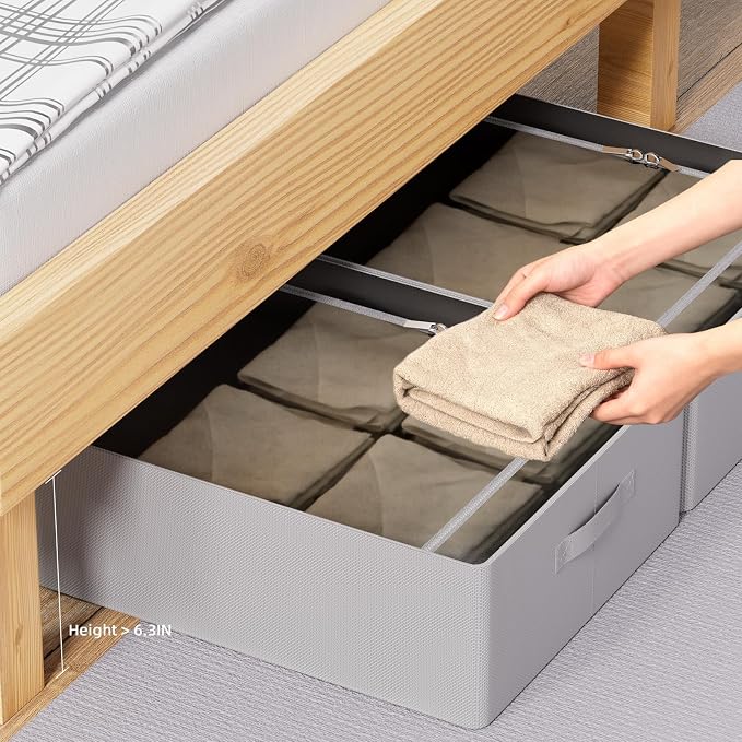 CYhom Under Bed Storage Bins Frame Storage Box Oxford Fabric Sturdy Underbed Container Foldable Stackable Large Capacity Clothes Organizer