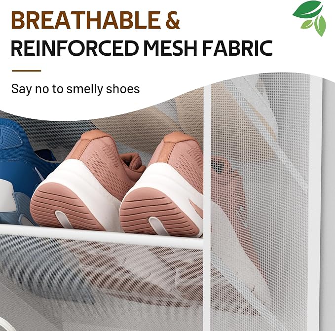 MISSLO 24 Pairs Over the Door Shoe Organizer Breathable Mesh Hanging Shoe Rack for Closet Storage with Wide Deep Pockets 8 Tier Shoes Holder Fit All the Family's Sneakers, Boots, Heels (White, 57.5")
