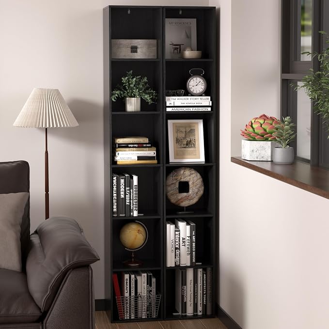 6 Cube Storage Organizer, Narrow Open Shelf Bookcase, Freestanding 6 Cube Storage Shelf, Moisture-Proof Scratch-Resistant Melamine Display Shelf for Bedroom, Living Room, Study, Home，Black