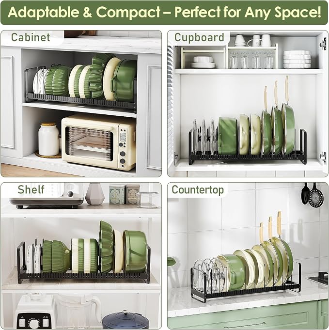 MUDEELA Expandable Pot Pan Lid Organizers inside Cabinet, 12 Divider-Black | Expandable 14.2-22.8", 12 Adjustable Divider, Easy Assembly, Non-Slip, For Pan Lids, Cutting Boards, Bakeware & Cookie Sheets