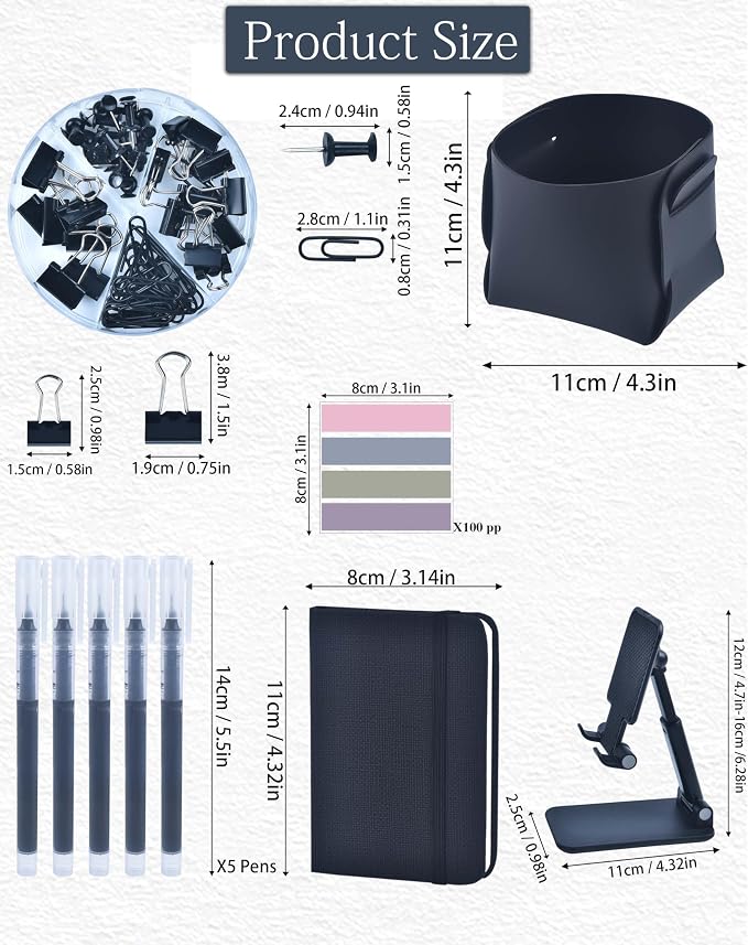 LXEVIHK 20Pcs Black Desk Organizers and Accessories With Mesh Desk Organizer and 360°Rotating Pen Holder and a Lot of Office Black Office Supplies Beautifully Presented in a Gift Box