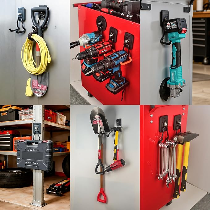 Heavy Duty Magnetic Hook, Large Utility Storage Magnetic Garage Hooks, Strong Magnet Hooks for Hanging Power Tool Hose Drill Metal Cart in Garden Workshop Kitchen (4Pack)