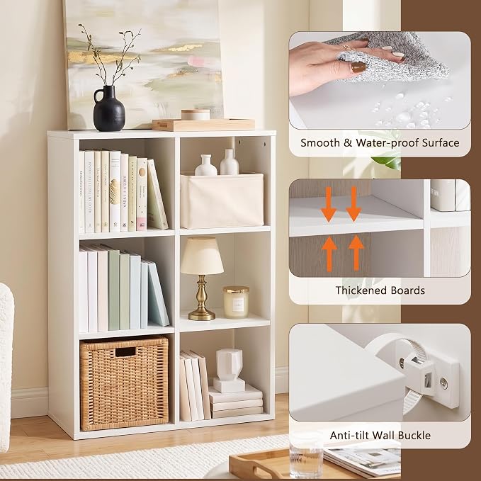 6 Cube Storage Organizer, White Cube Bookshelf, Multifunctional Bookcase | Stackable Vertical or Horizont Cube Storage Organizer Multi-room Organization for Home Office Dining Room and Living Areas