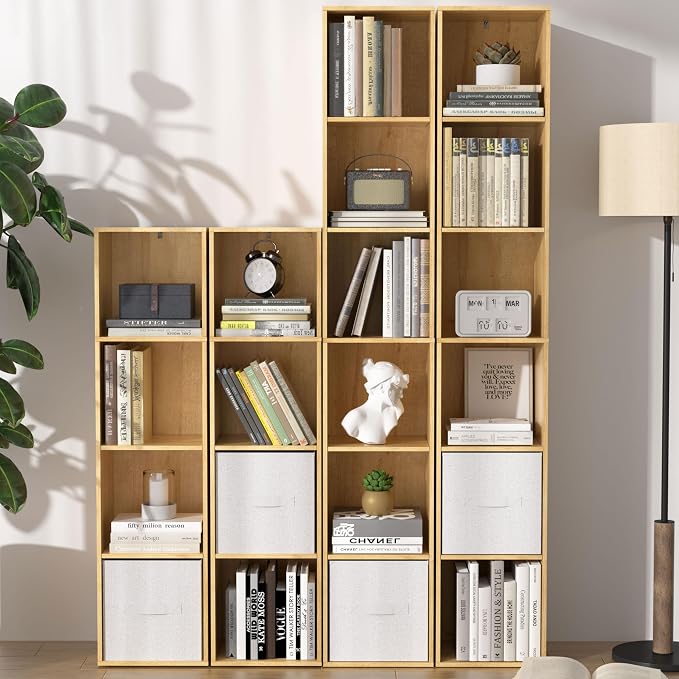 Cube Shelf Organizer, 6 Cube Oak Open Shelf, Freestanding 6-Tier Low Bookcase, DVD Shelf & Lego Display for Living Room, Bedroom, Home Office, Decor & Storage
