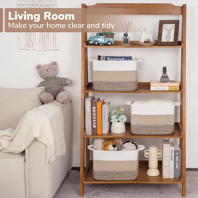 Goodpick Woven Storage Basket for Shelves, 13" x 10" x 9", Gradient Brown | Rectangle Design, Books, Dog Toys & Towels Storage, Shelf & Closet Organization, Reinforced Handles, Stylish Home Decor
