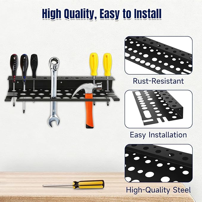 Screwdriver Organizer Wall Mount for Pliers, Screwdrivers, Garage Workshop Storage, Stores up to 43 Pliers or Small Tools, Ideal Gift for Men