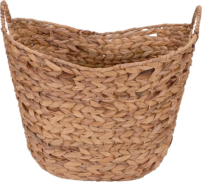 Household Essentials ML-4002 Tall Water Hyacinth Wicker Basket with Handles | Natural, Brown, Natural