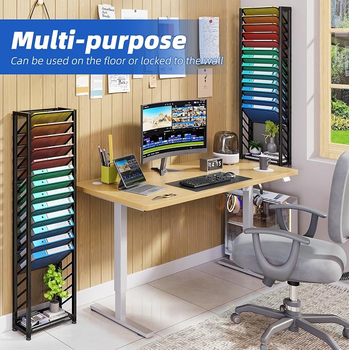 Simple Trending Wall File Organizer, 18-Tier Mesh Hanging Paper Document Folder Holder, Desktop Metal Files Storage Rack for Office and Home, Black