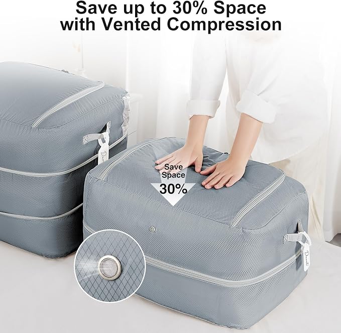 Comforter Storage Bag - 110L Large Capacity Blanket Storage Bags 2-Layer Ultra Space Saving Self Compression Organizer, Washable Compression Bags for Storage Comforter Blanket, 4-Pack, Grey