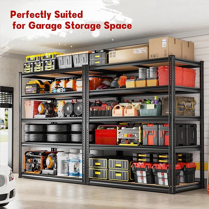ROOMFAVE 40" W Garage Shelving 2300LBS Storage Shelves Adjustable Metal Shelving 5 Tier Garage Utility Rack Shelf for Warehouse, Pantry, Closet, Kitchen 72.2" H x 40" W x 20" D, Black,Gift