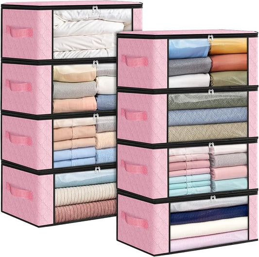 Fab totes 35L Closet Organizers and Storage, Foldable Under Bed Storage Containers, Storage bags for Organizing Bedroom, Closet, Clothing,Organization with Handle (8 Pack,Pink)