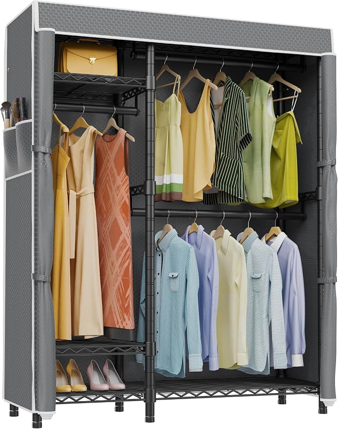 VIPEK V2C Heavy Duty Clothes Rack with Grey Upgraded Polyester Cover | Portable Metal Closet Rack with Adjustable Shelves & Hanging Rods, Freestanding Wardrobe Closet for Bedroom, 700LBS
