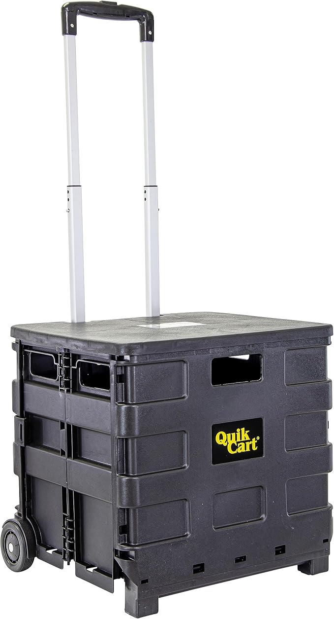 dbest Products Quik Cart Sport Collapsible Rolling Crate on Wheels for Teachers Tote Basket 80 lbs Capacity, Made from Heavy Duty Plastic, Black, Compact | Roll Up to 80 lbs Capacity, Heavy Duty Plastic Construction, Telescoping Handle, Foldable Utilit...